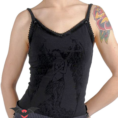 Little Angel - Camiseta gÃ³tica negra con angel en terciopelo