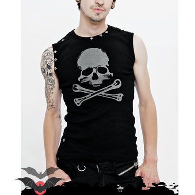 John Roy - Camiseta rock sin mangas con calavera pirata